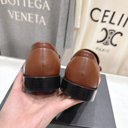 YSL 25S LOAFERS IN CHESTNUT BROWN LAMBSKIN WITH GOLD HARDWARE