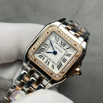CARTIER PANTHÈRE SMALL WATCH GOLD PINK AND SILVER CASE WITH CRYSTALS