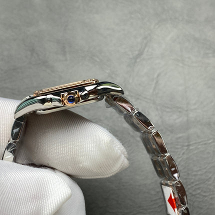 CARTIER PANTHÈRE SMALL WATCH GOLD PINK AND SILVER CASE WITH CRYSTALS