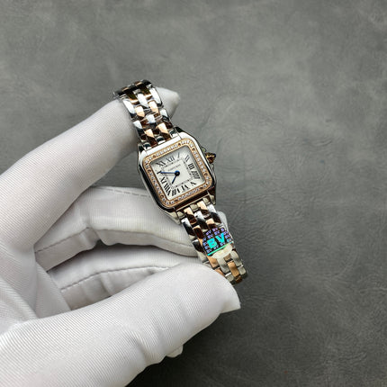 CARTIER PANTHÈRE SMALL WATCH GOLD PINK AND SILVER CASE WITH CRYSTALS