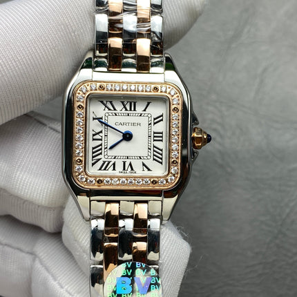 CARTIER PANTHÈRE SMALL WATCH GOLD PINK AND SILVER CASE WITH CRYSTALS