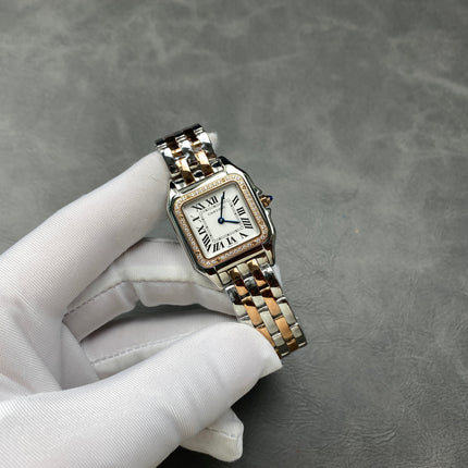 CARTIER PANTHÈRE MEDIUM WATCH GOLD PINK AND SILVER CASE WITH CRYSTALS