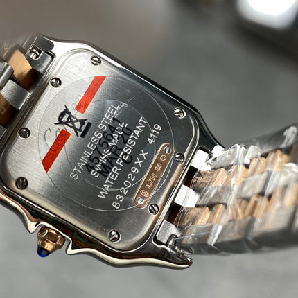 CARTIER PANTHÈRE MEDIUM WATCH GOLD PINK AND SILVER CASE WITH CRYSTALS