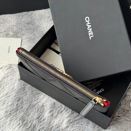 CLASSIC ZIPPER POUCH 20 IN BLACK SMOOTH LAMBSKIN GOLD-TONE HARDWARE