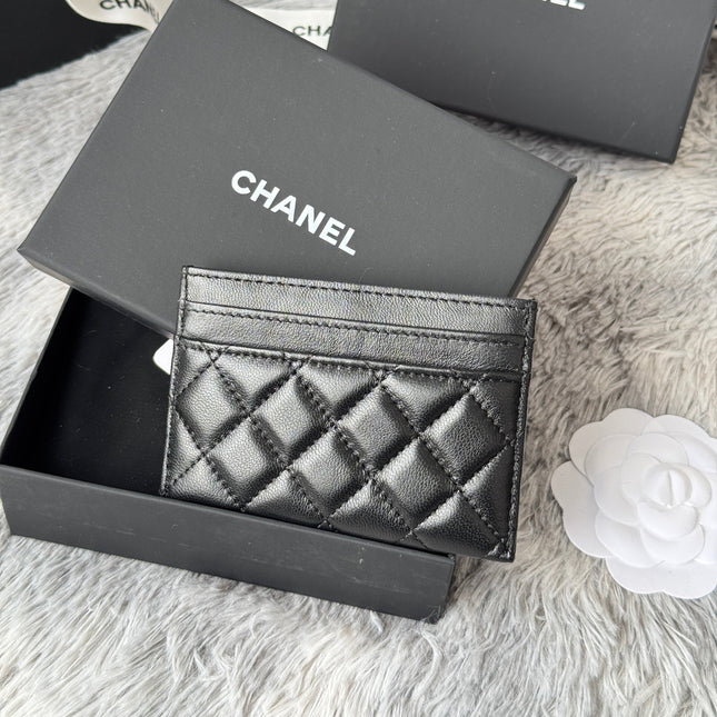 LEBOY CARD HOLDER 11 IN BLACK GRAINED CALFSKIN SILVER-TONE HARDWARE