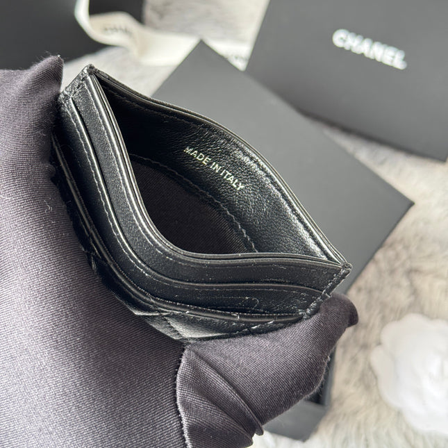 LEBOY CARD HOLDER 11 IN BLACK GRAINED CALFSKIN SILVER-TONE HARDWARE