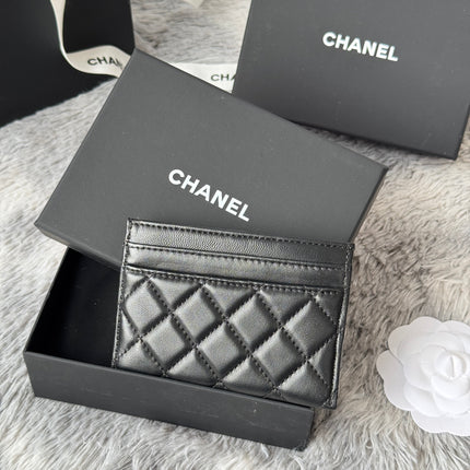 LEBOY CARD HOLDER 11 IN BLACK GRAINED CALFSKIN GOLD-TONE HARDWARE