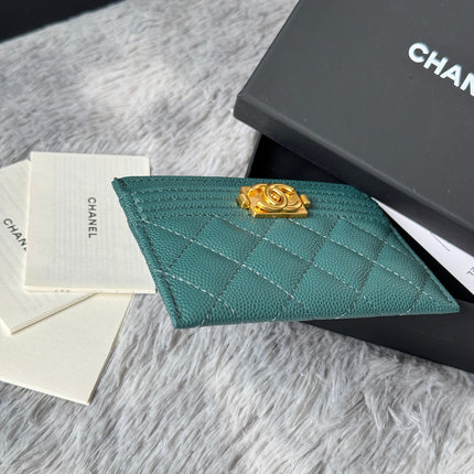 LEBOY CARD HOLDER 11 IN SHADOW GREEN GRAINED CALFSKIN GOLD-TONE HARDWARE