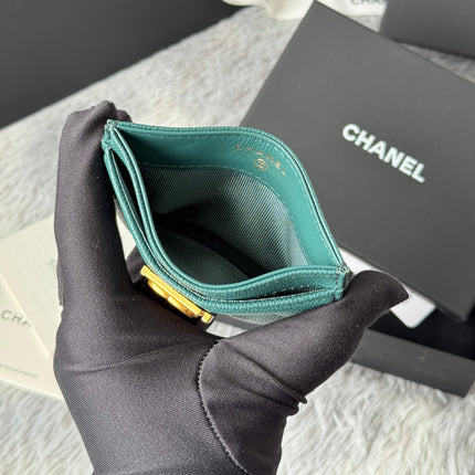 LEBOY CARD HOLDER 11 IN SHADOW GREEN GRAINED CALFSKIN GOLD-TONE HARDWARE