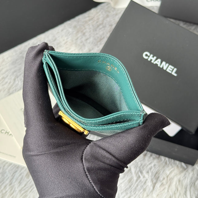 LEBOY CARD HOLDER 11 IN SHADOW GREEN GRAINED CALFSKIN GOLD-TONE HARDWARE