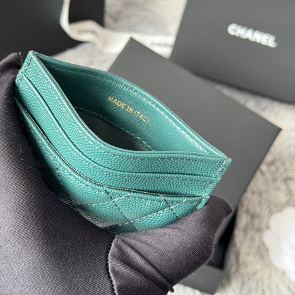 LEBOY CARD HOLDER 11 IN SHADOW GREEN GRAINED CALFSKIN GOLD-TONE HARDWARE