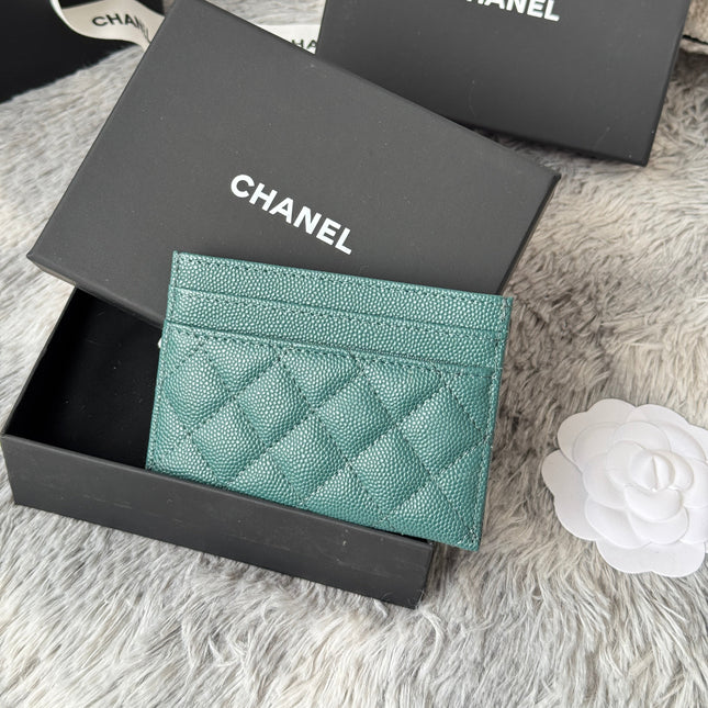 LEBOY CARD HOLDER 11 IN SHADOW GREEN GRAINED CALFSKIN GOLD-TONE HARDWARE