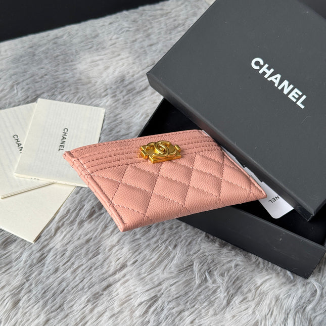 LEBOY CARD HOLDER 11 IN TONYS PINK GRAINED CALFSKIN GOLD-TONE HARDWARE