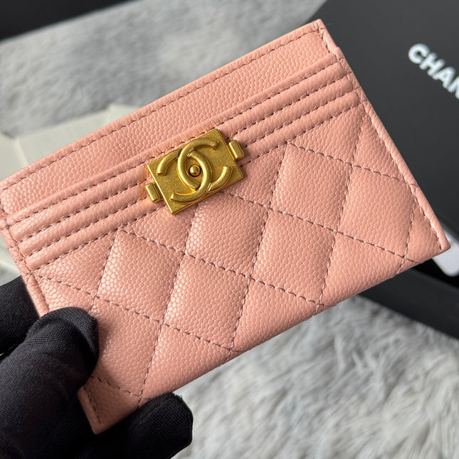 LEBOY CARD HOLDER 11 IN TONYS PINK GRAINED CALFSKIN GOLD-TONE HARDWARE