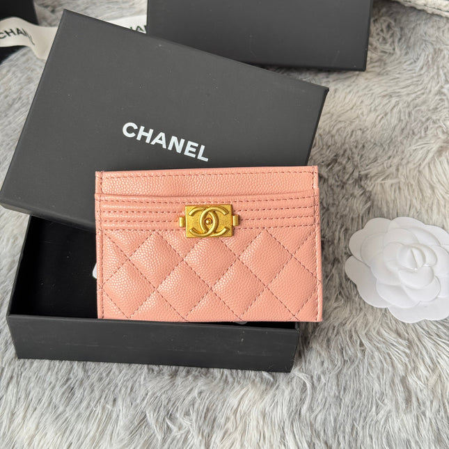 LEBOY CARD HOLDER 11 IN TONYS PINK GRAINED CALFSKIN GOLD-TONE HARDWARE