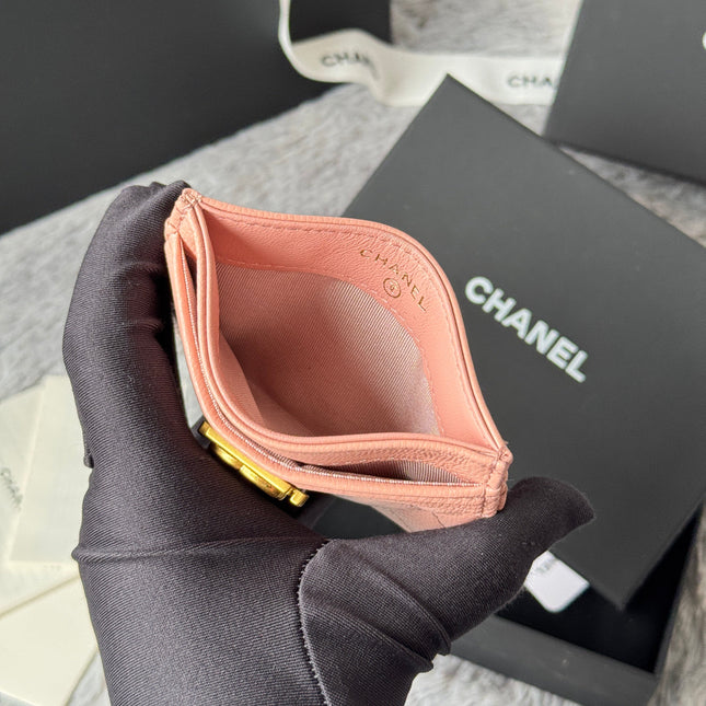 LEBOY CARD HOLDER 11 IN TONYS PINK GRAINED CALFSKIN GOLD-TONE HARDWARE