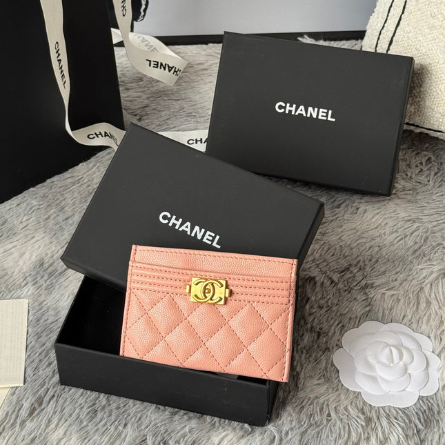 LEBOY CARD HOLDER 11 IN TONYS PINK GRAINED CALFSKIN GOLD-TONE HARDWARE