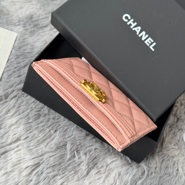 LEBOY CARD HOLDER 11 IN TONYS PINK GRAINED CALFSKIN GOLD-TONE HARDWARE