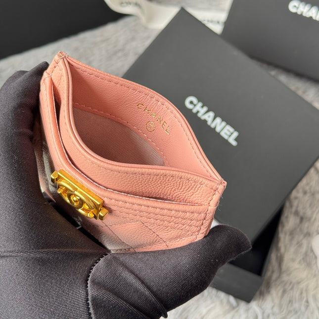 LEBOY CARD HOLDER 11 IN TONYS PINK GRAINED CALFSKIN GOLD-TONE HARDWARE