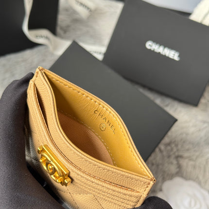 LEBOY CARD HOLDER 11 IN CALICO BROWN GRAINED CALFSKIN GOLD-TONE HARDWARE