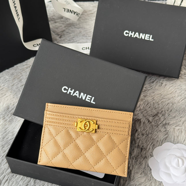 LEBOY CARD HOLDER 11 IN CALICO BROWN GRAINED CALFSKIN GOLD-TONE HARDWARE