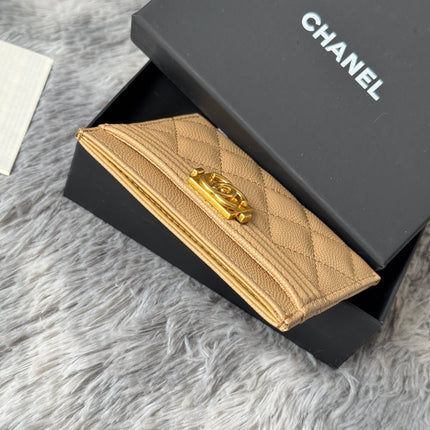 LEBOY CARD HOLDER 11 IN CALICO BROWN GRAINED CALFSKIN GOLD-TONE HARDWARE