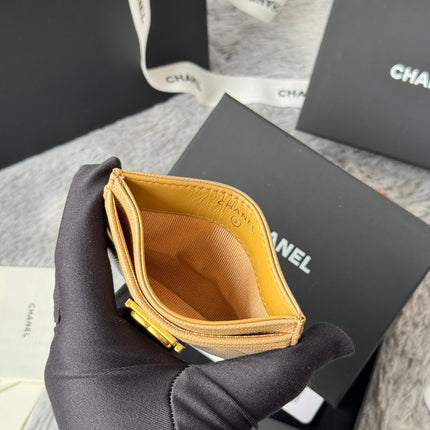 LEBOY CARD HOLDER 11 IN CALICO BROWN GRAINED CALFSKIN GOLD-TONE HARDWARE