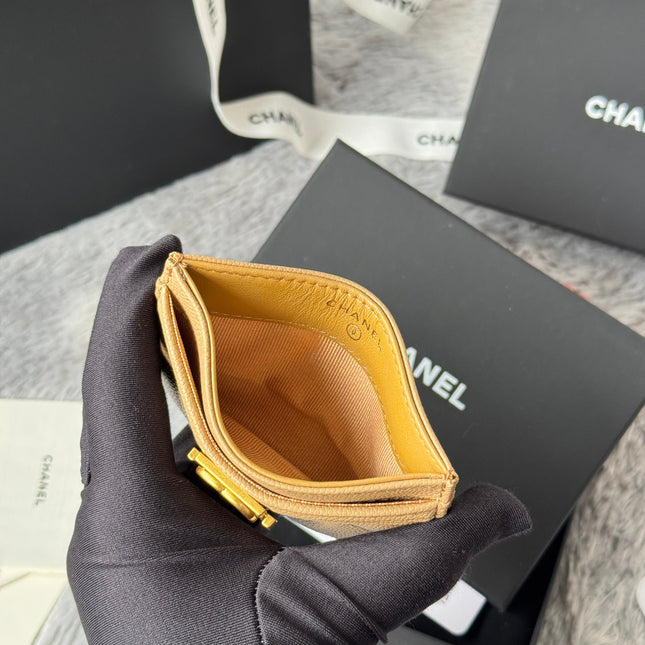 LEBOY CARD HOLDER 11 IN CALICO BROWN GRAINED CALFSKIN GOLD-TONE HARDWARE