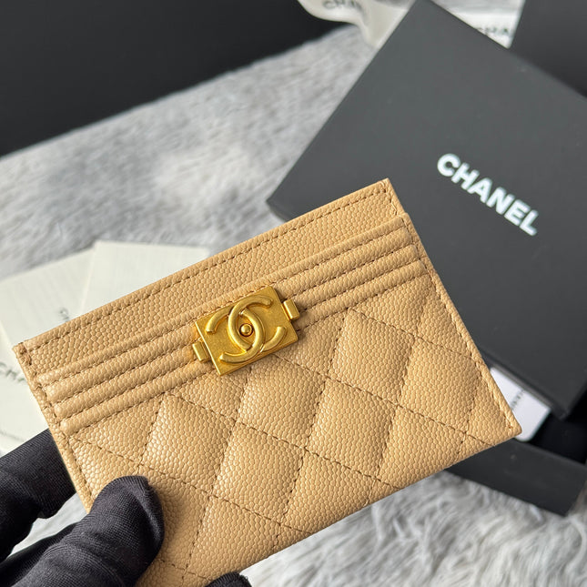 LEBOY CARD HOLDER 11 IN CALICO BROWN GRAINED CALFSKIN GOLD-TONE HARDWARE