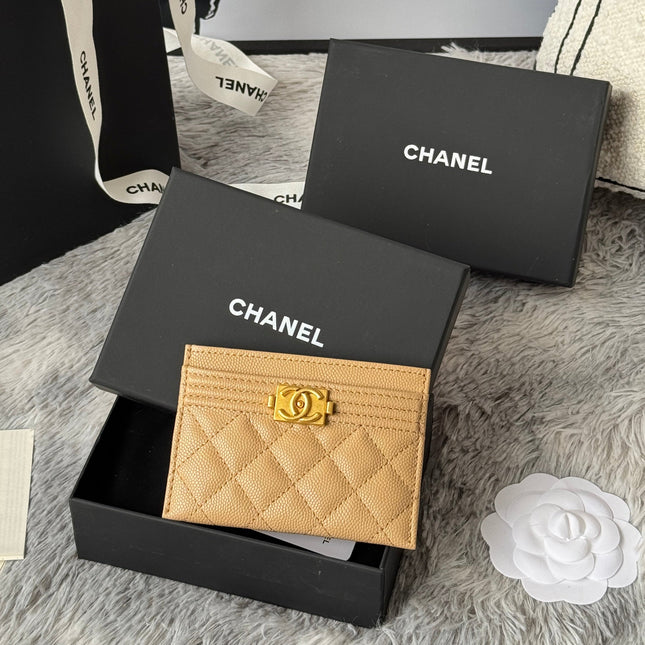 LEBOY CARD HOLDER 11 IN CALICO BROWN GRAINED CALFSKIN GOLD-TONE HARDWARE