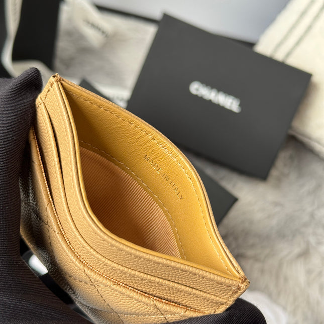 LEBOY CARD HOLDER 11 IN CALICO BROWN GRAINED CALFSKIN GOLD-TONE HARDWARE