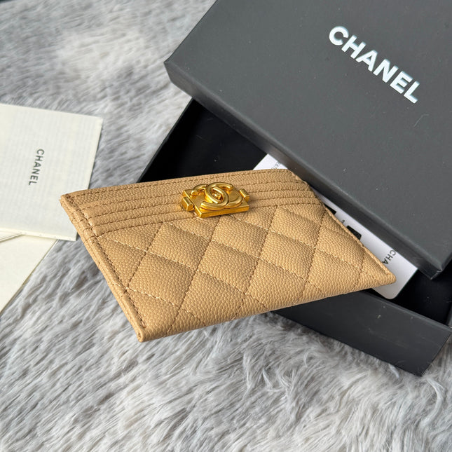 LEBOY CARD HOLDER 11 IN CALICO BROWN GRAINED CALFSKIN GOLD-TONE HARDWARE