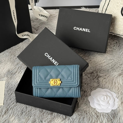 LEBOY WALLET 11 IN NEPAL BLUE GRAINED CALFSKIN GOLD-TONE HARDWARE