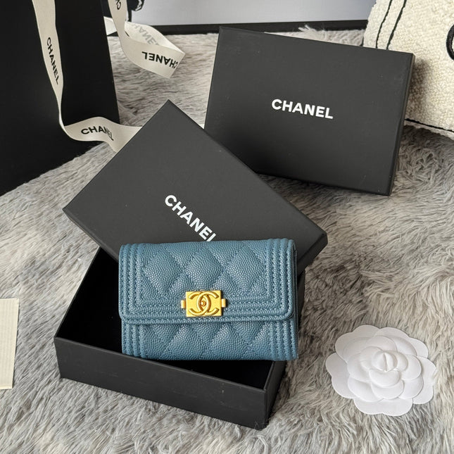 LEBOY WALLET 11 IN NEPAL BLUE GRAINED CALFSKIN GOLD-TONE HARDWARE