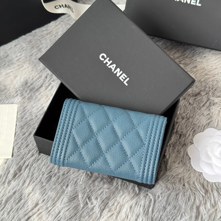 LEBOY WALLET 11 IN NEPAL BLUE GRAINED CALFSKIN GOLD-TONE HARDWARE