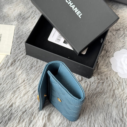 LEBOY WALLET 11 IN NEPAL BLUE GRAINED CALFSKIN GOLD-TONE HARDWARE