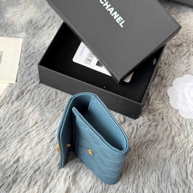 LEBOY WALLET 11 IN NEPAL BLUE GRAINED CALFSKIN GOLD-TONE HARDWARE