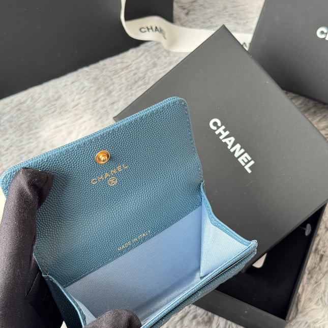 LEBOY WALLET 11 IN NEPAL BLUE GRAINED CALFSKIN GOLD-TONE HARDWARE