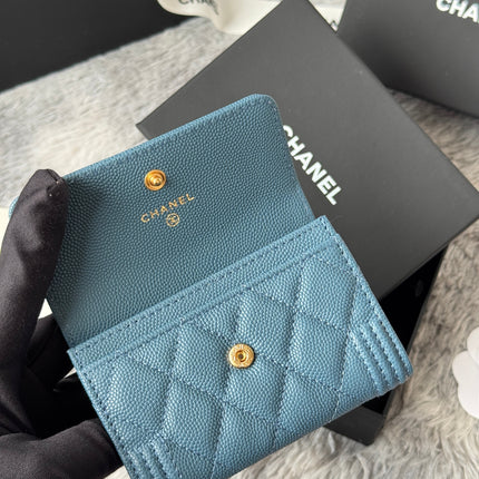 LEBOY WALLET 11 IN NEPAL BLUE GRAINED CALFSKIN GOLD-TONE HARDWARE