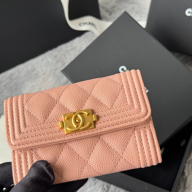 LEBOY WALLET 11 IN BEIGE GRAINED CALFSKIN GOLD-TONE HARDWARE