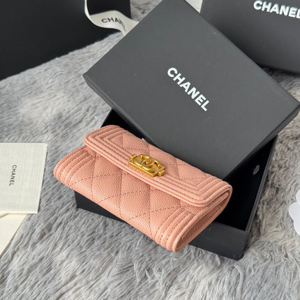 LEBOY WALLET 11 IN BEIGE GRAINED CALFSKIN GOLD-TONE HARDWARE