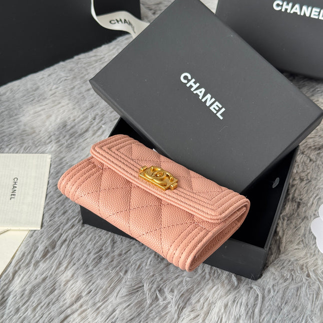 LEBOY WALLET 11 IN BEIGE GRAINED CALFSKIN GOLD-TONE HARDWARE