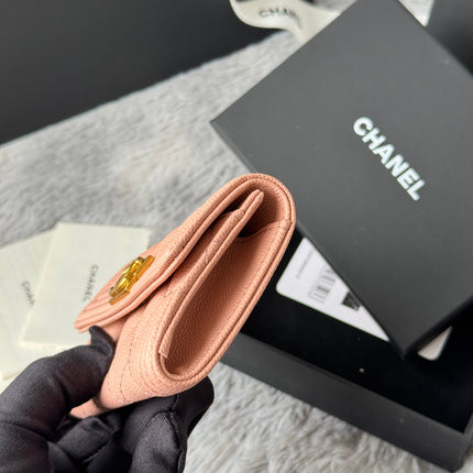 LEBOY WALLET 11 IN BEIGE GRAINED CALFSKIN GOLD-TONE HARDWARE