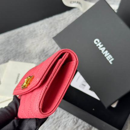 LEBOY WALLET 11 IN MANDY PINK GRAINED CALFSKIN GOLD-TONE HARDWARE