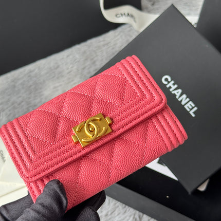 LEBOY WALLET 11 IN MANDY PINK GRAINED CALFSKIN GOLD-TONE HARDWARE