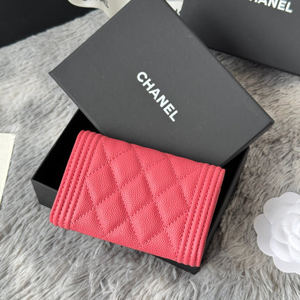 LEBOY WALLET 11 IN MANDY PINK GRAINED CALFSKIN GOLD-TONE HARDWARE