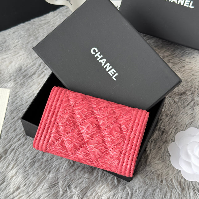 LEBOY WALLET 11 IN MANDY PINK GRAINED CALFSKIN GOLD-TONE HARDWARE