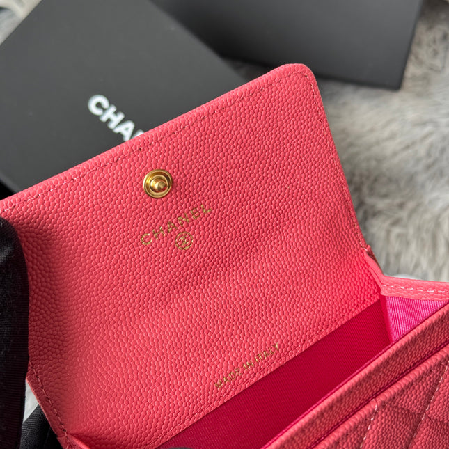 LEBOY WALLET 11 IN MANDY PINK GRAINED CALFSKIN GOLD-TONE HARDWARE