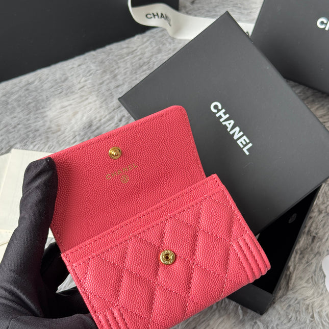 LEBOY WALLET 11 IN MANDY PINK GRAINED CALFSKIN GOLD-TONE HARDWARE