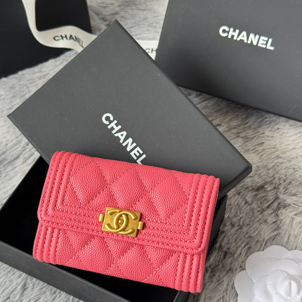 LEBOY WALLET 11 IN MANDY PINK GRAINED CALFSKIN GOLD-TONE HARDWARE